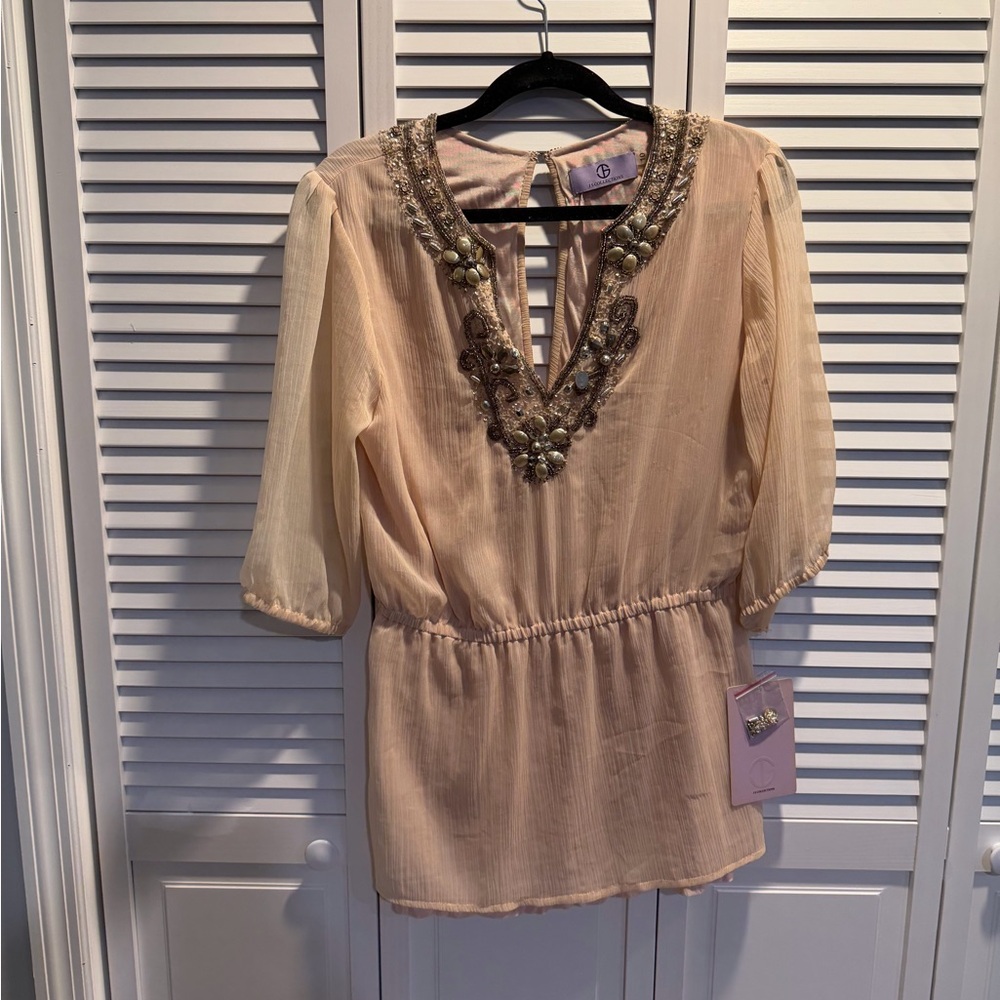 JS Collections Pink Top with Beaded Details